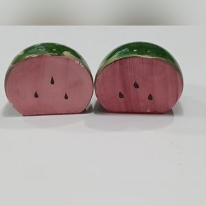 Vintage Half Circle Watermelon Salt And Pepper Shaker Set Ceramic
